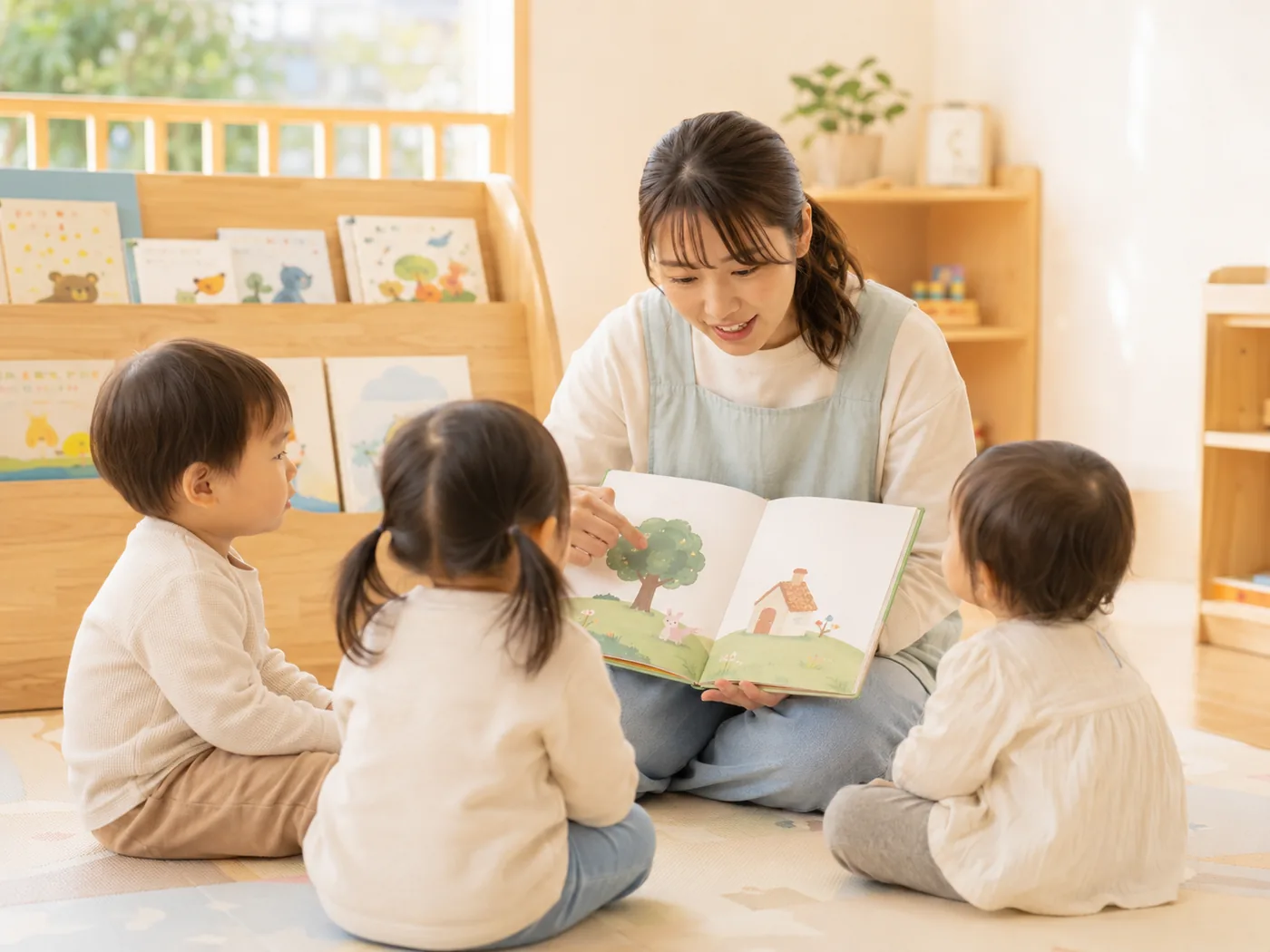 絵本を読む保育士