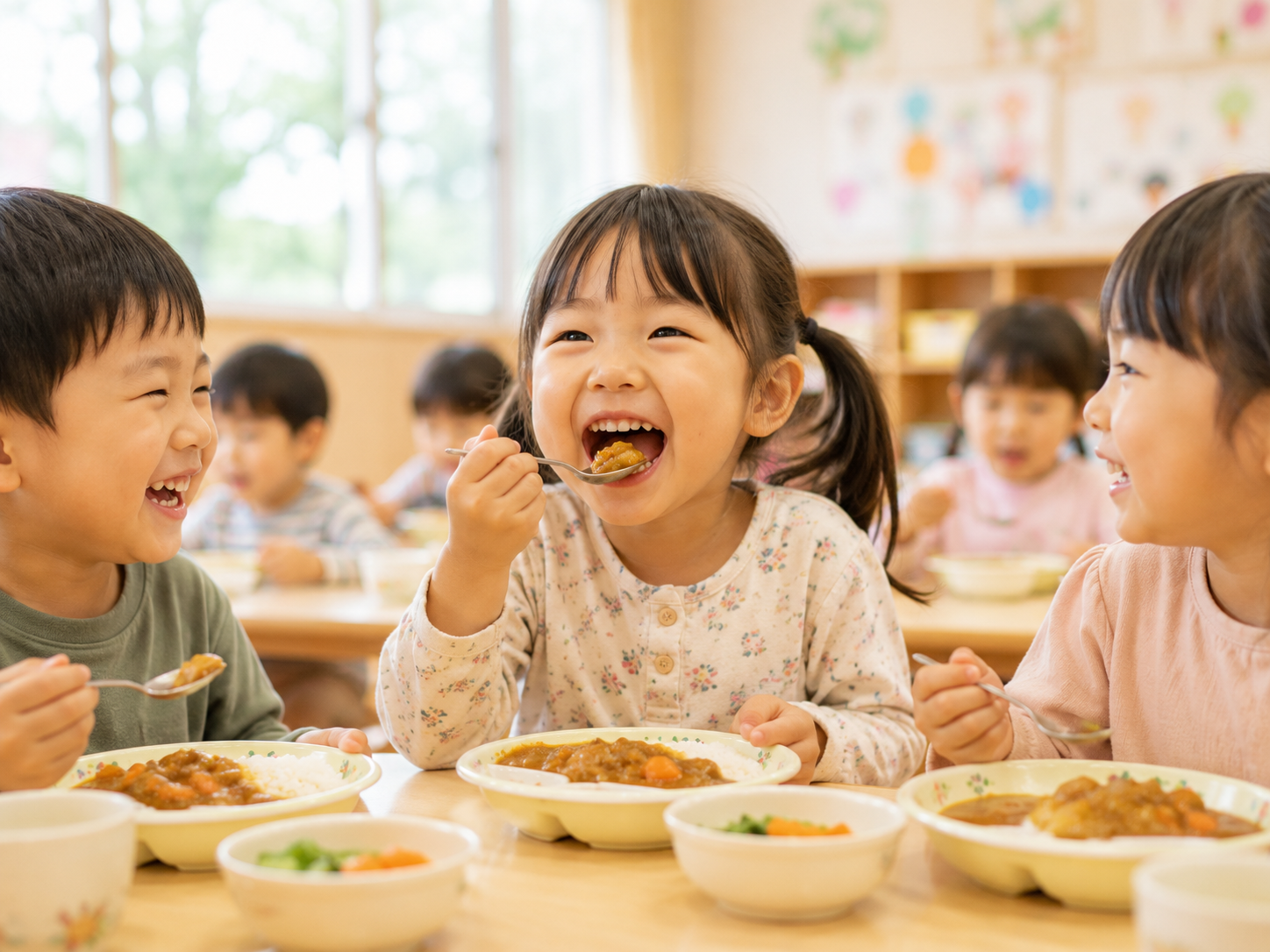 木のぬくもりがある明るい保育室